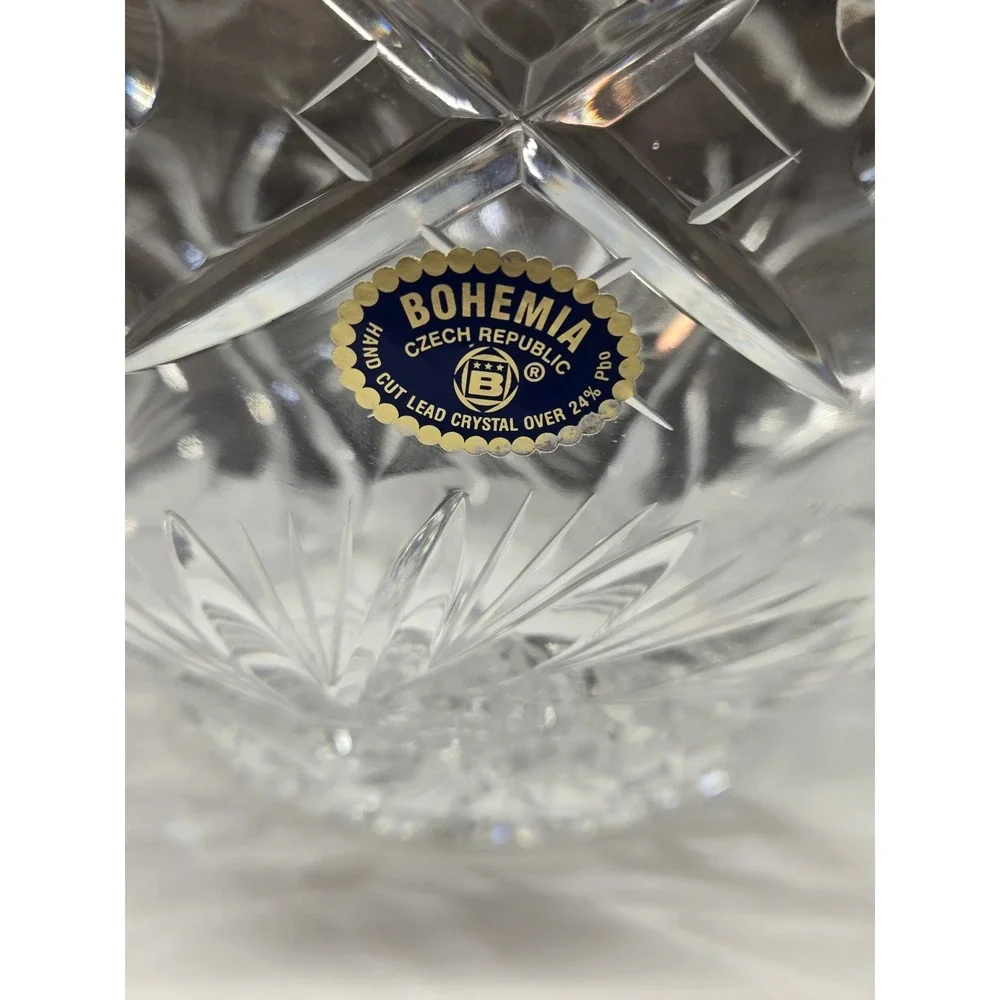 Bohemia Czech Republic Hand Cut Lead Crystal Basket Pinwheel Diamond 8.25